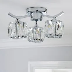 Dunelm Kleio 3 Light Glass Chrome Semi-Flush Ceiling Fitting -Wall Lights Shop 1000157757 alt01