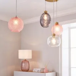 Dunelm Elodie Faceted Glass Easy Fit Pendant Blush Lustre -Wall Lights Shop 1000180657 alt08