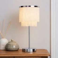 Dunelm Jaz Fringe Ivory Table Lamp