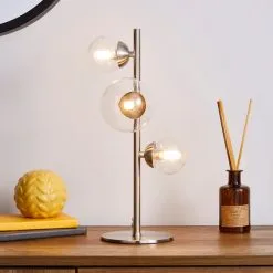 Dunelm Tarsia Glass Table Lamp Satin Nickel