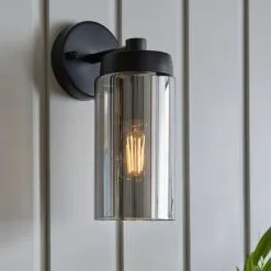 Dunelm Ellison Matt Black Smoked Glass Outdoor Wall Light