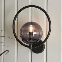 Dunelm Fort Halo Black Smoked Glass Outdoor Wall Light