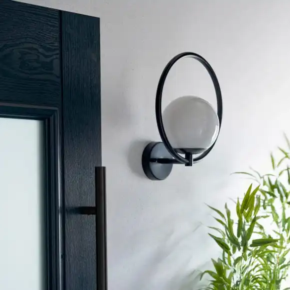 Dunelm Fort Halo Black Opal Glass Outdoor Wall Light 4 Dunelm Fort Halo Black Opal Glass Outdoor Wall Light - Image 2