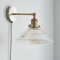 Dunelm Logan Glass Plug In Easy Fit Wall Light -Wall Lights Shop 30755761 alt01