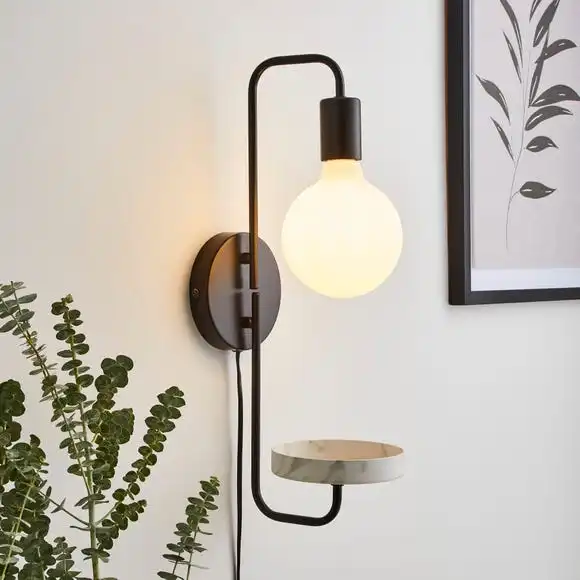 Dunelm Aubrey Exposed Bulb Shelf Wall Light Black And Faux Marble 3 Dunelm Aubrey Exposed Bulb Shelf Wall Light Black And Faux Marble