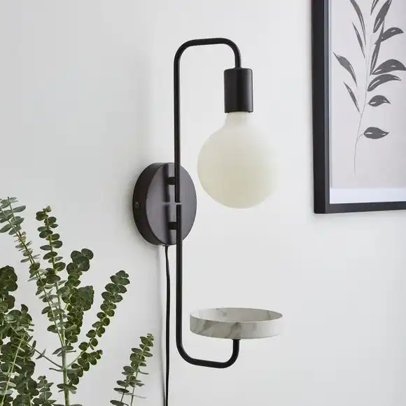 Dunelm Aubrey Exposed Bulb Shelf Wall Light Black And Faux Marble 4 Dunelm Aubrey Exposed Bulb Shelf Wall Light Black And Faux Marble - Image 2