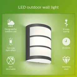 Philips Python Integrated LED Outdoor Wall Light, Cool White -Wall Lights Shop 30838313 alt03