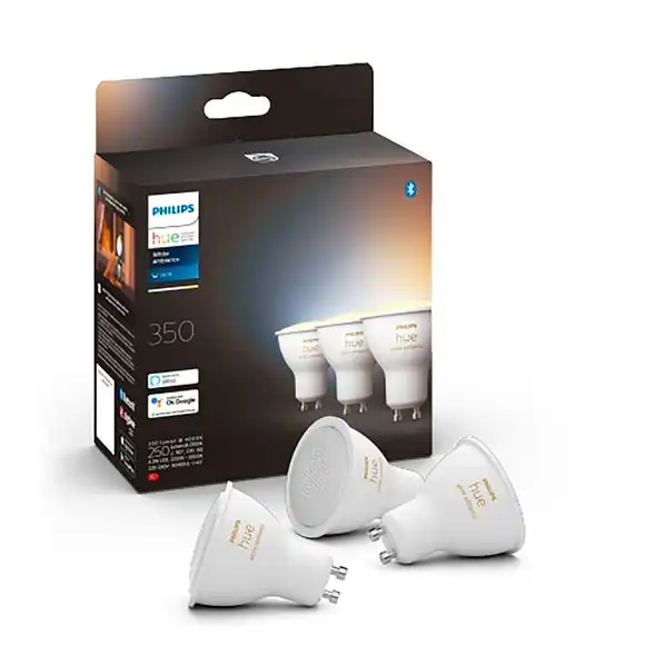 Philips HUE Smart 4.3 Watt GU10 LED Tunable Spotlight Bulb 3 Pack 3 Philips HUE Smart 4.3 Watt GU10 LED Tunable Spotlight Bulb 3 Pack